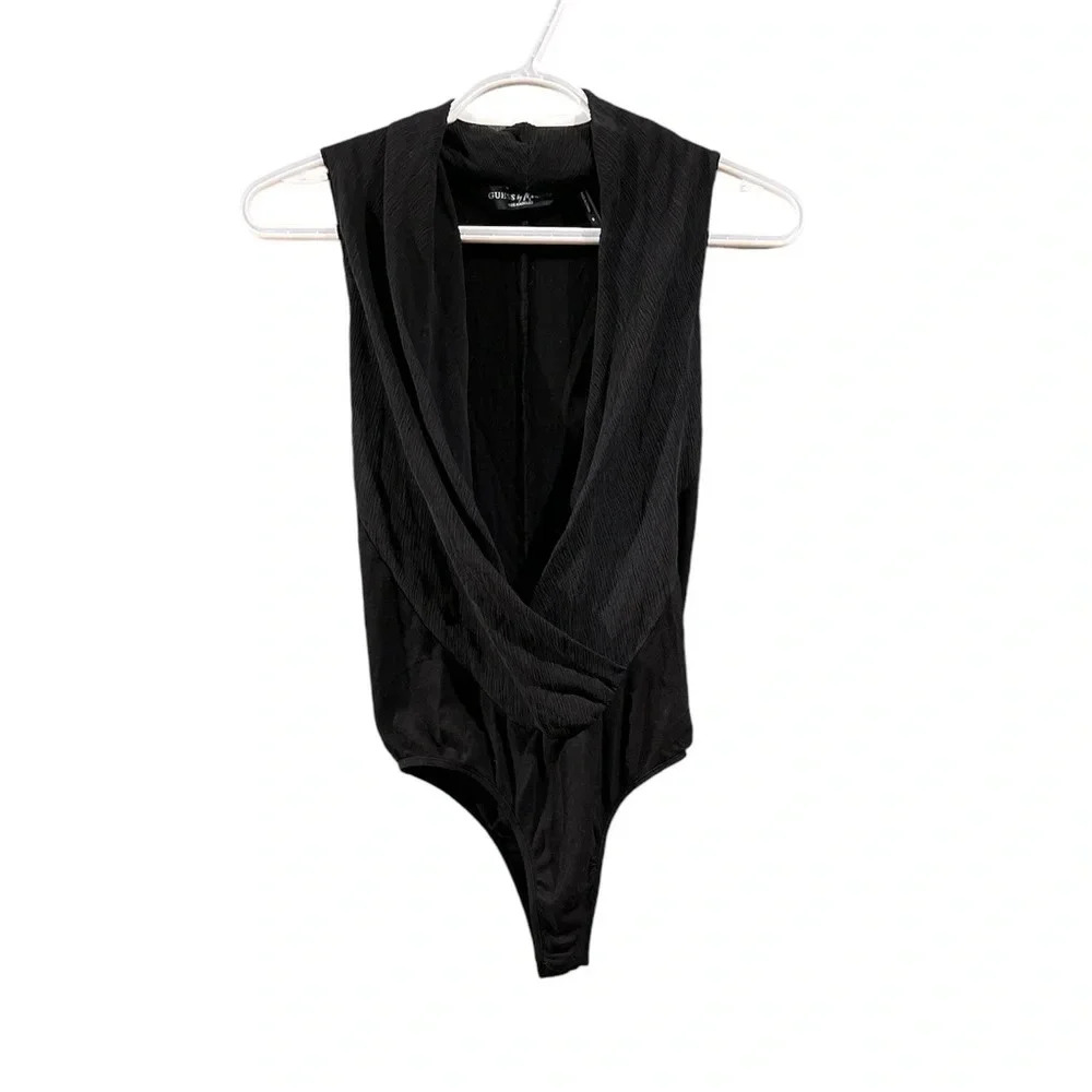 Guess by Marciano Black Sheer Open Front Bodysuit Silk NWOT Size Small